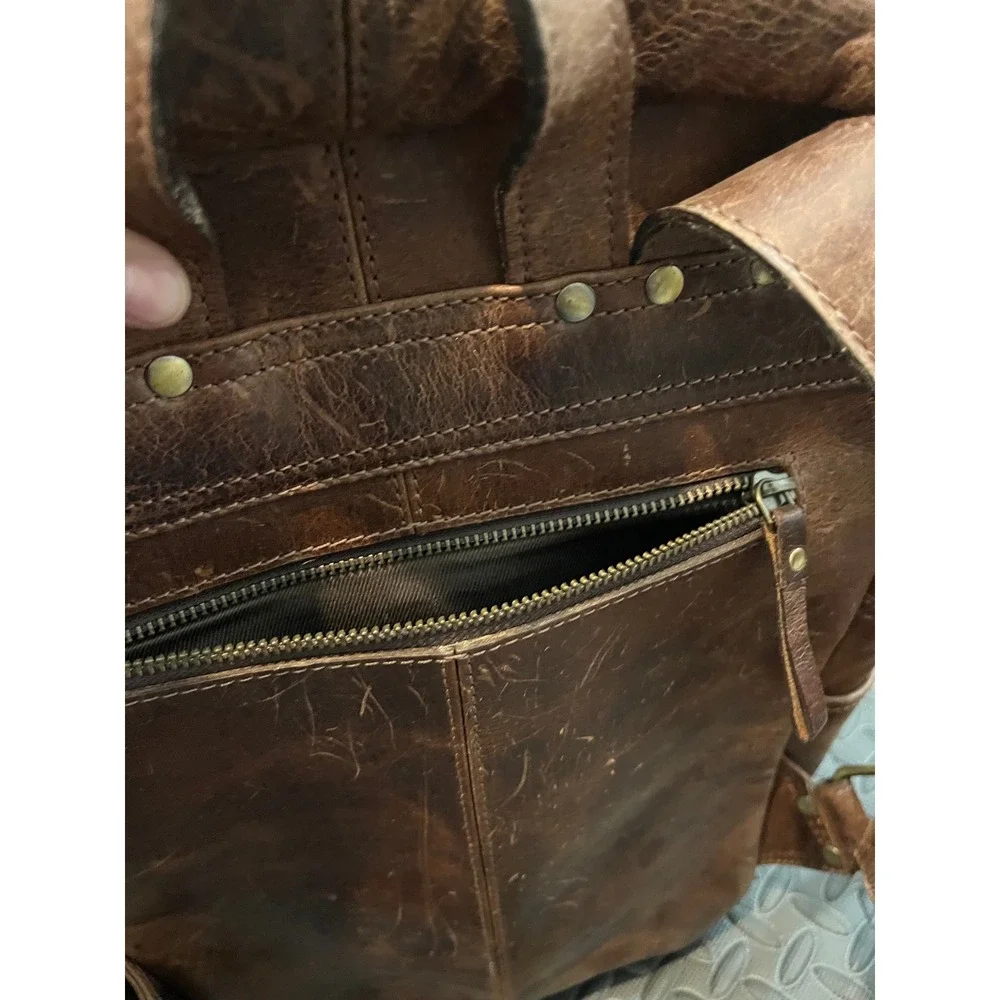 Luxoria Leather Backpack Mens Medium Brown Distressed Laptop Bag Travel Rustic